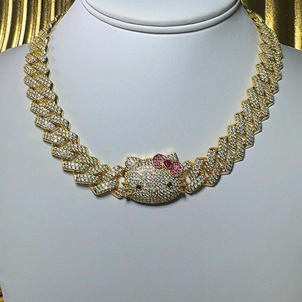 Gold Hello Kitty Cuban Link Necklace – 16 Inch